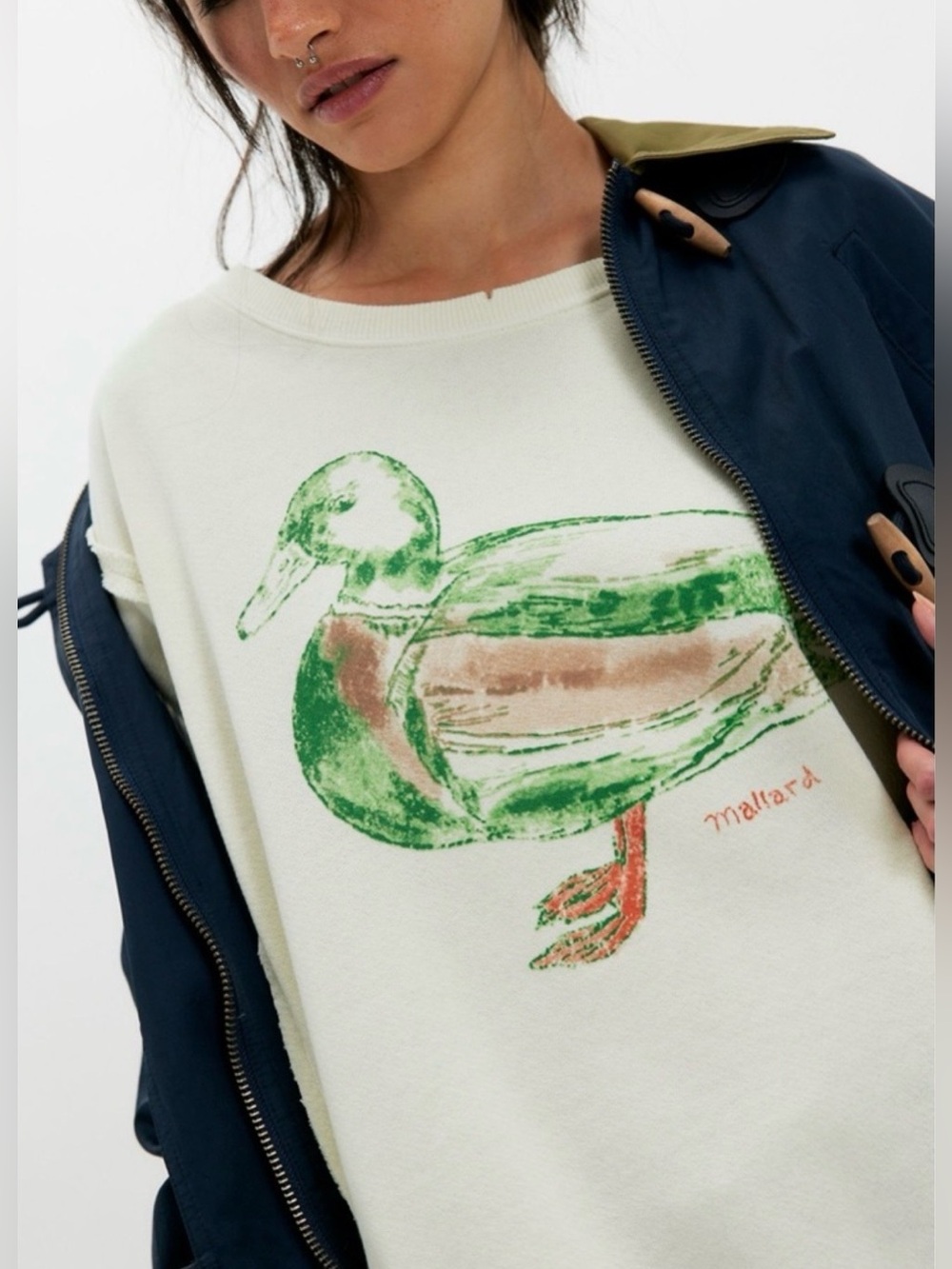 NEW Free People S We the Free Graphic Camden Pullover Mallard Combo Sweatshirt - Picture 5 of 9